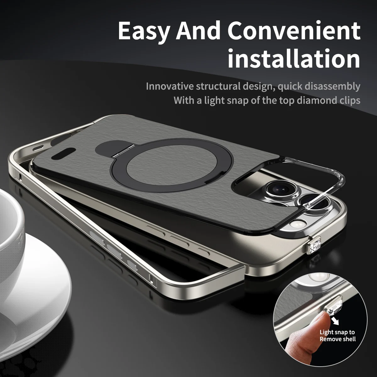 

Роскошный титановый металлический кожаный чехол для телефона для iPhone 16 15 Pro Max Magsafe, магнитный металлический кронштейн, защита объектива, жесткая задняя крышка