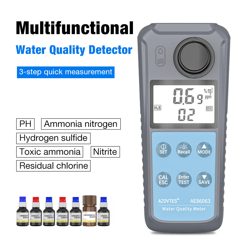 PH الأمونيا النيتروجين الكلور المتبقي المحمولة حمام سباحة الحنفية محلل مياه AE86063 مقياس جودة المياه
