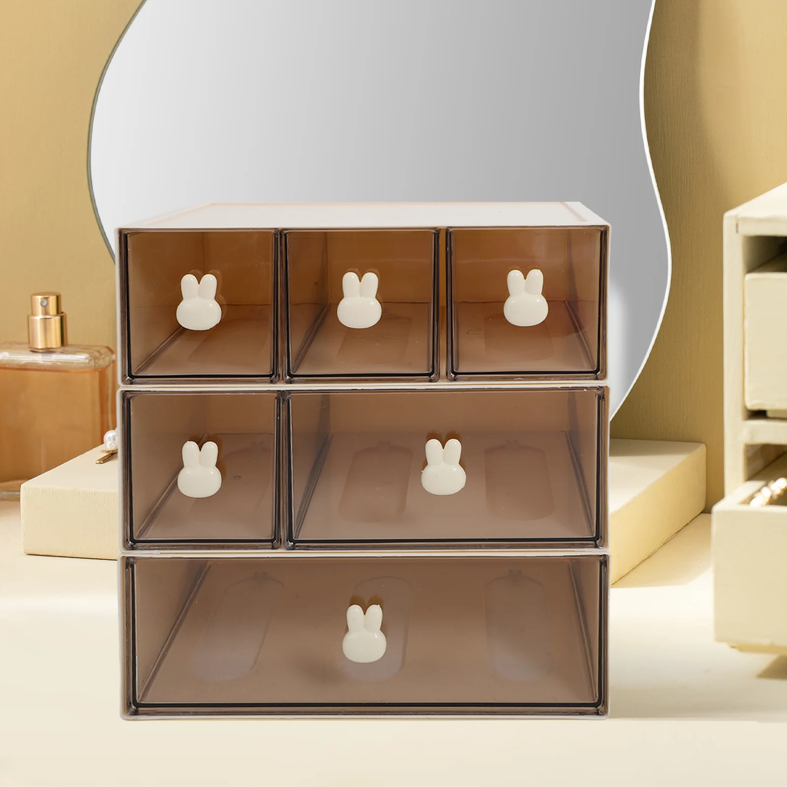 

Stackable Bunny Storage Box Drawer Desktop Organizer Compact Cute Mini Drawers Makeup Sundry Holders Adjustable Office