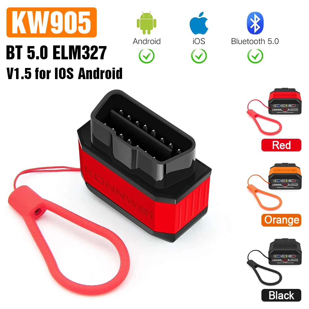

Автомобильный считыватель кодов KW905 ELM327 V1.5 OBD2 считыватель кодов ошибок двигателя сканер Bluetooth 5,0 OBDII диагностический инструмент для Android/IOS