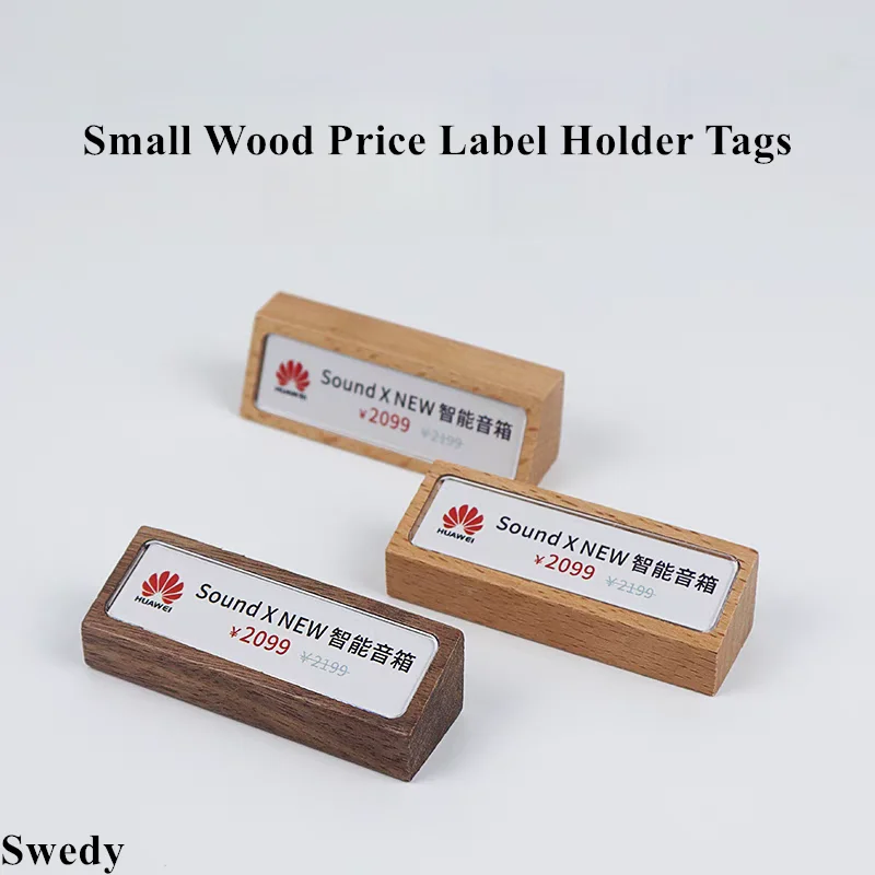 Small Wood Base Acrylic Label Holder Price Tag Displays Menu Paper Name Card Sign Holder Display Stand