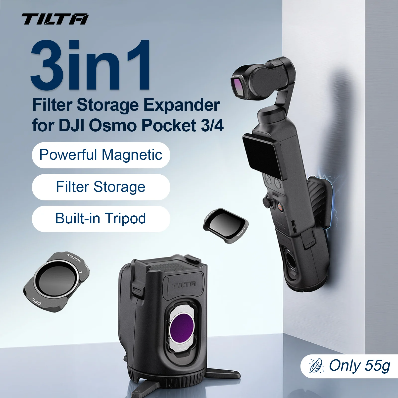 Accesorios de Expansión TILTA para DJI Osmo Pocket 4 y Pocket 3, Kit de Estuche Universal Ligero con Expansor de Almacenamiento para Filtros