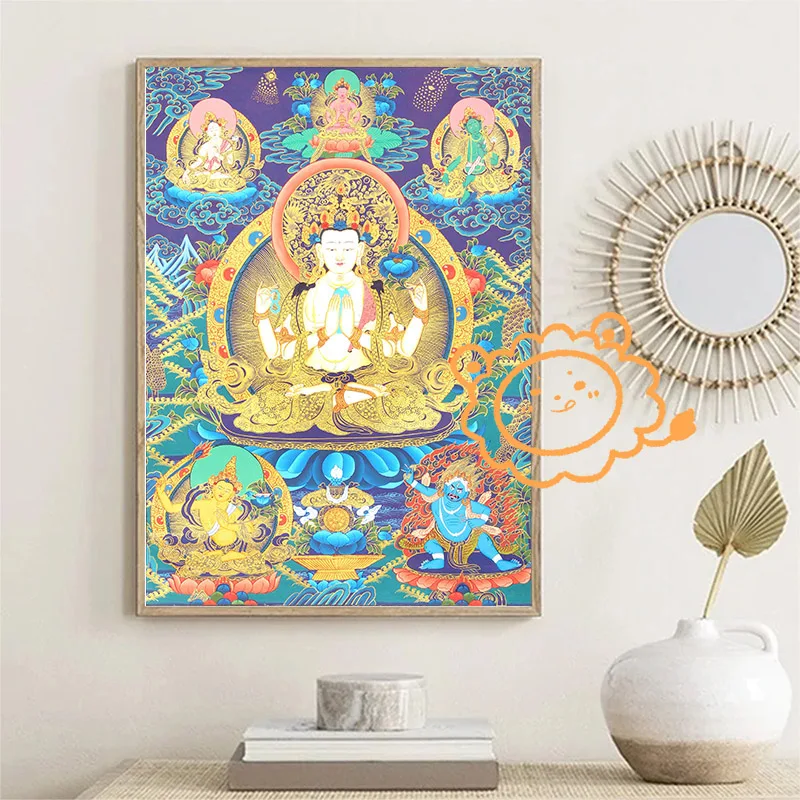 ملصقات طباعة قماش بوذي ، زخرفة فنية لجدار بوديساتفا بودا ، رسم لغرفة المنزل #4