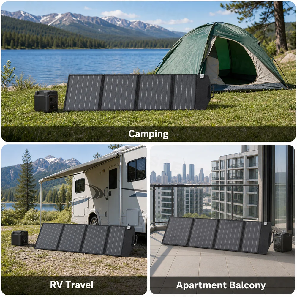 Picture 3: 120W Foldable Solar Charger DC Type C Dual USB Outputs 2m 1m Cable with Free Sun Finder IP65 Solar Panel for Camping RV Outdoor