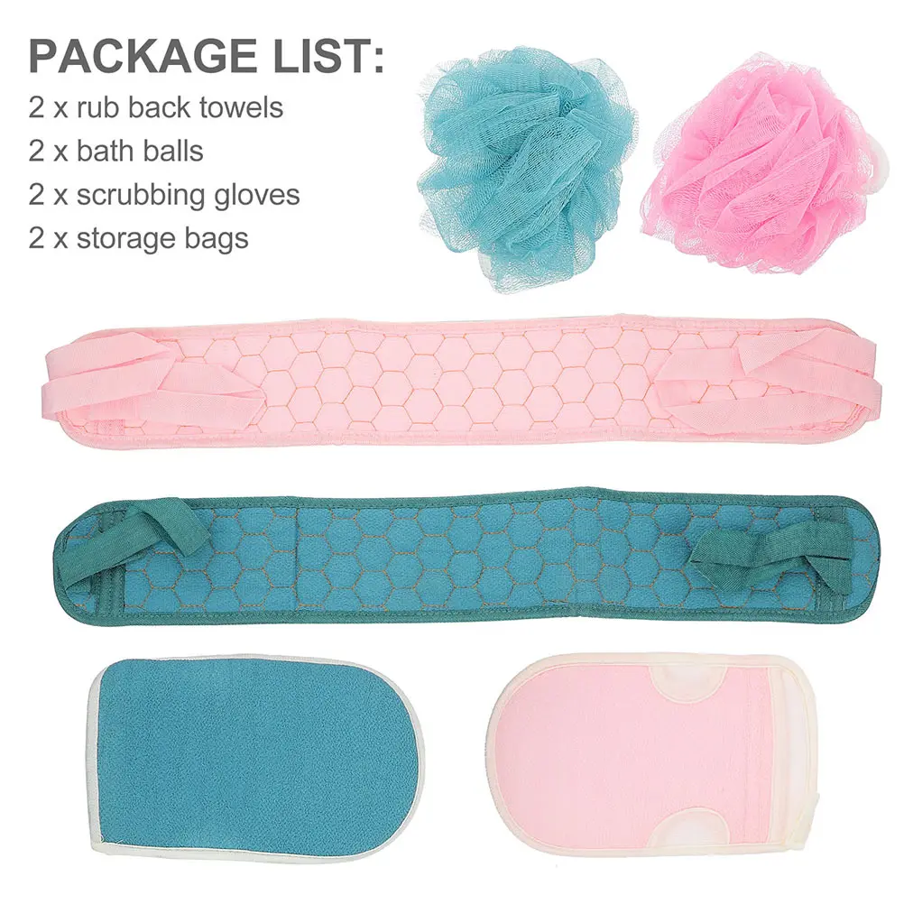 

1Set Bathing Tools Cotton Fiber Back Scrubber Set Exfoliating Gloves Shower Bath Balls Practical Bath Towels Shower Balls