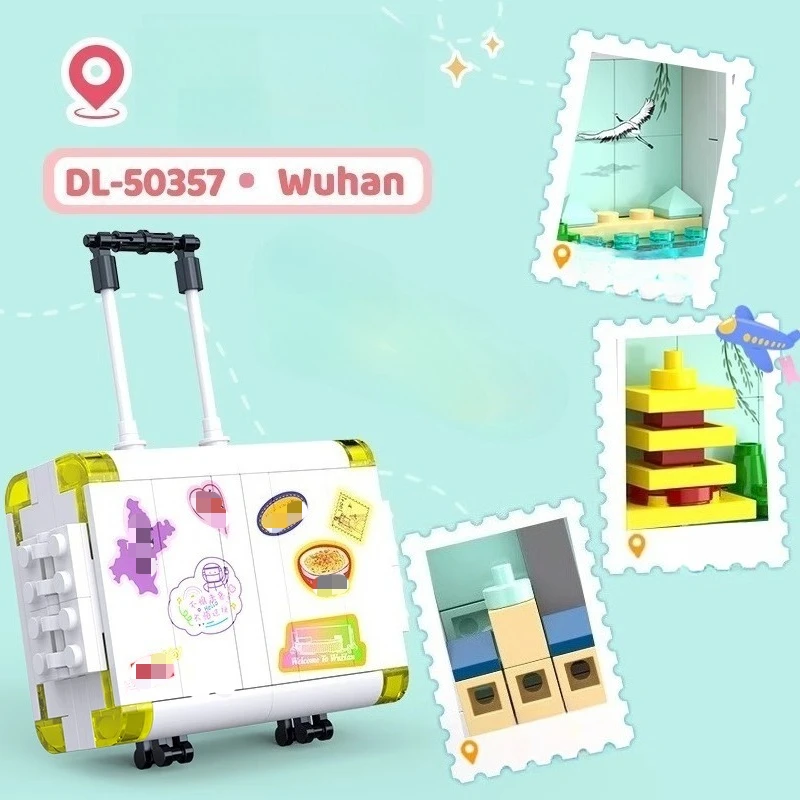 Sembo mini mala de construção, blocos de construção, jogo moderno para crianças, caixa de viagem cultural e criativa, modelo de construção de cidade, presente