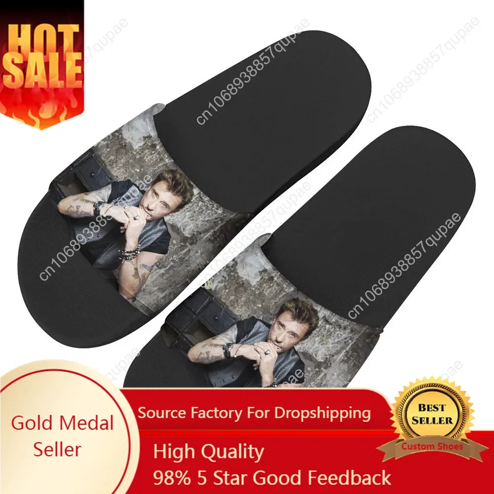 

Johnny Hallyday Slippers Home Water Shoes Star Singer Men Women Teenagers Beach Pool Sandals High Quality Custom Summer Slipper