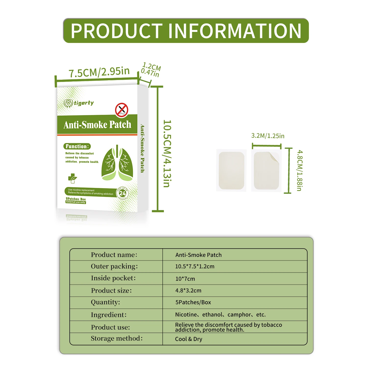 Anti-Smoke Patch  to reduce dependence on nicotine & reduce smoking addiction Utilizes five layers of slow-release technology