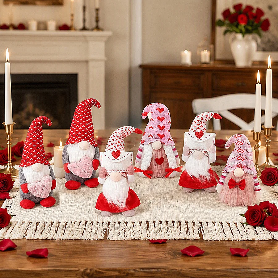 Valentine's Day Gnome Plush Elf Decorations Mr and Mrs Handmade Scandinavian Tomte for Valentine's Day Home Decoration
