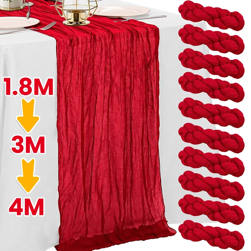 1.8/3/4M Christmas Red Table Runner Polyester Cheesecloth Valentine Long Decorations Wedding Party Banquets Bridal Baby Shower