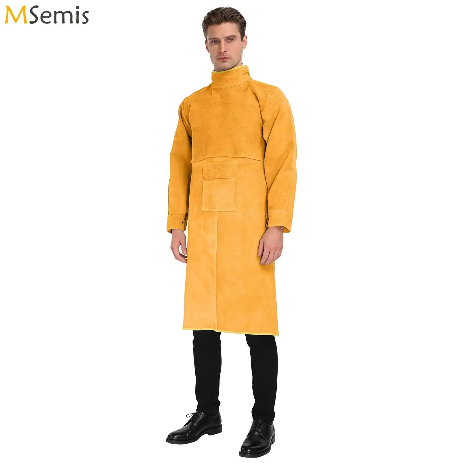 Delantal de soldadura eléctrica unisex para adultos, de manga larga, con un gran bolsillo frontal, hebillas traseras, delantal ignífugo, ropa de trabajo protectora