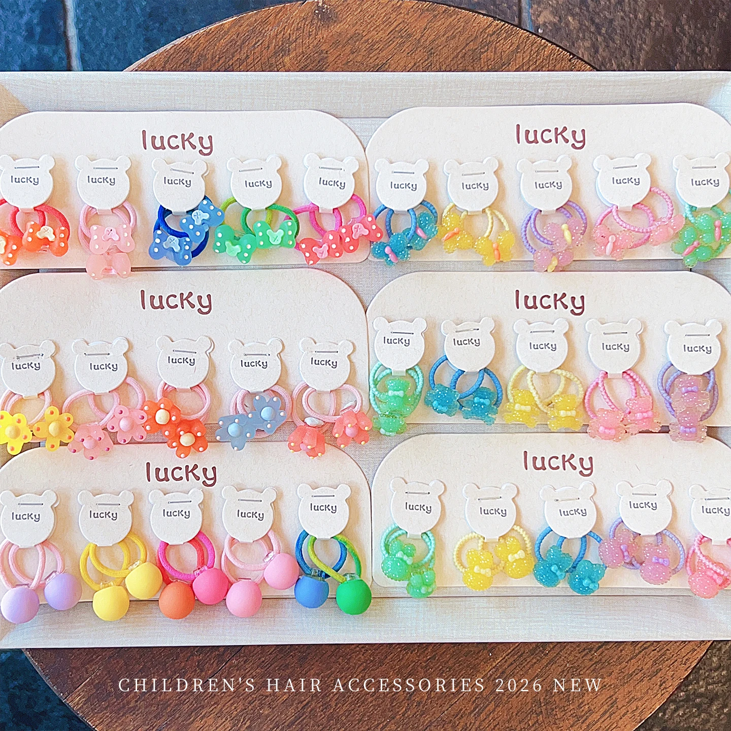 10 Stück/Set Cartoon-Bär Frucht Blume Schmetterling Haargummis Regenbogenfarben Acrylharz Haar-Accessoires für Mädchen Kinder Baby Geschenk – Detail 1
