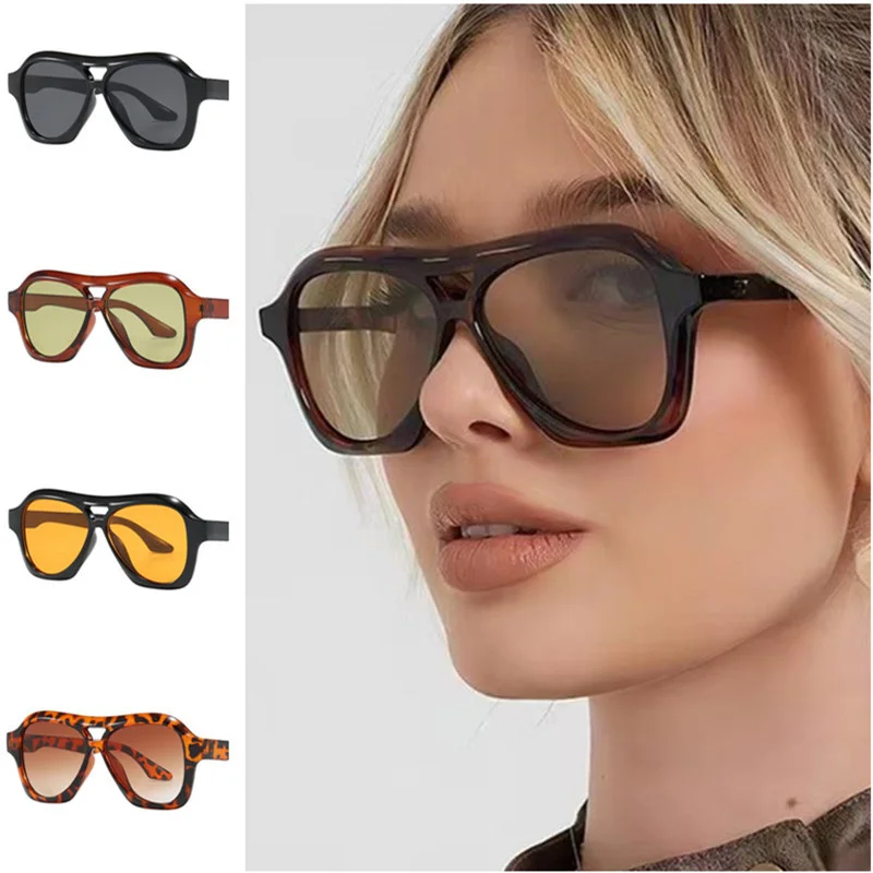 

Fashion Sun Glasses Unisex Anti-UV Spectacles Double Beam Eyeglasses Personality Ornamental Retro Sunglasses