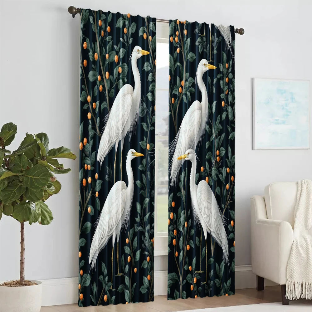 2 pcs, versatile polyester transparent curtains for home decoration Egret for use in bedrooms and living rooms