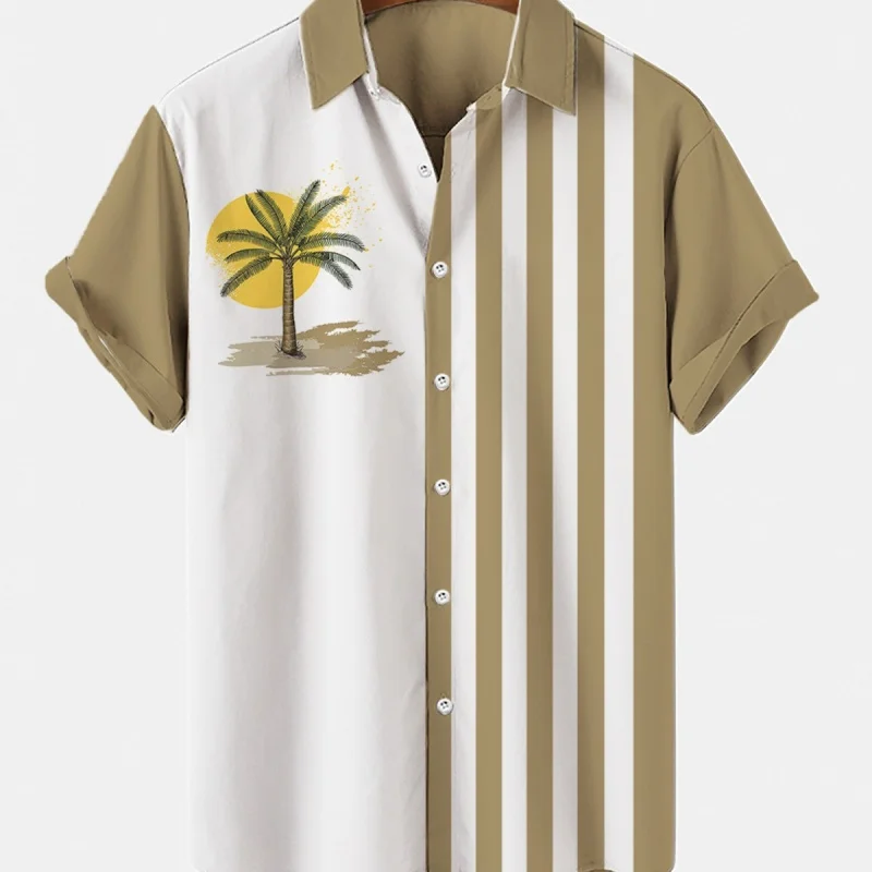 

2023New Cross-Border Men's Summer Short Sleeve Shirt Men's Turn-Down Collar Plus Size Printed Hawaiian Cardigan Top