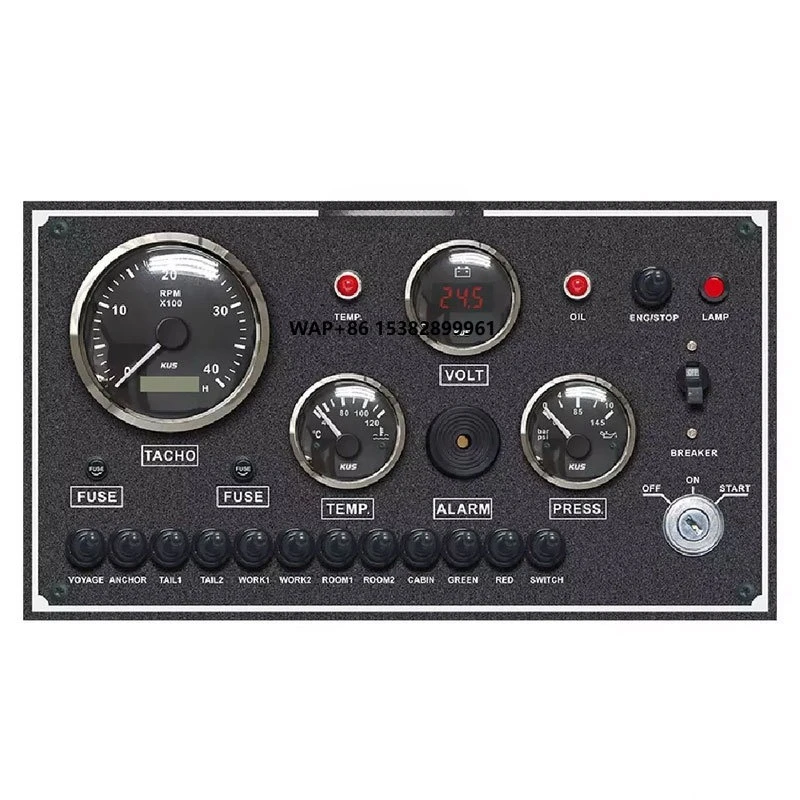 KUS Instrument Combination Marine Gauge Panel Tachometer Water Temp Voltage Fuel Oil Pressure for Vessel Ship Dashboard 386*198m