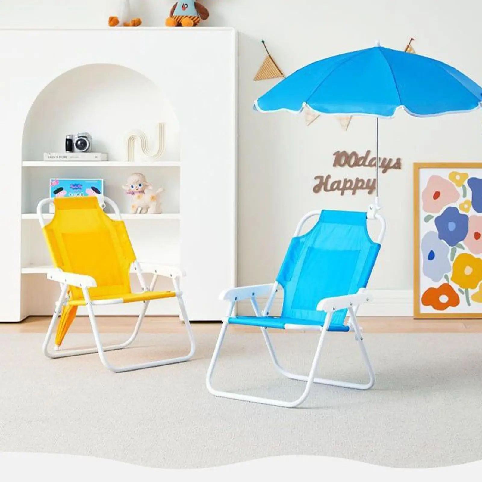 

Kids Beach Chair Beach Reclining Chair with Umbrella Portable Outdoor Furniture Reclining Seat for Lawn Travel Picnic Garden