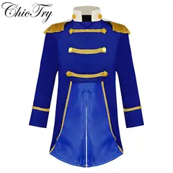 Royal Prince Tailcoat for Boys Kids Long Sleeve Velvet Tuxedo Coat Vintage Medieval Jacket for Halloween Themed Party Dress Up