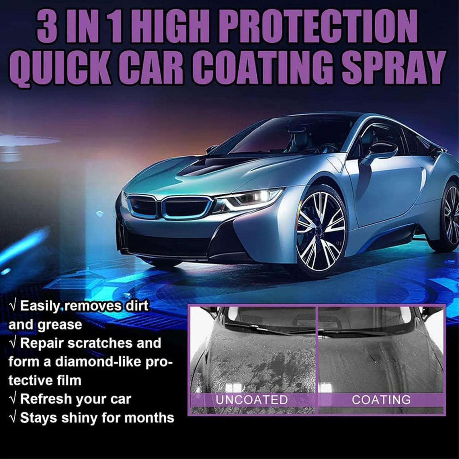 Ceramic Detail Spray Coating for Cars Quick Coat Car Wax Polish Spray for Windows Windshields Mirrors