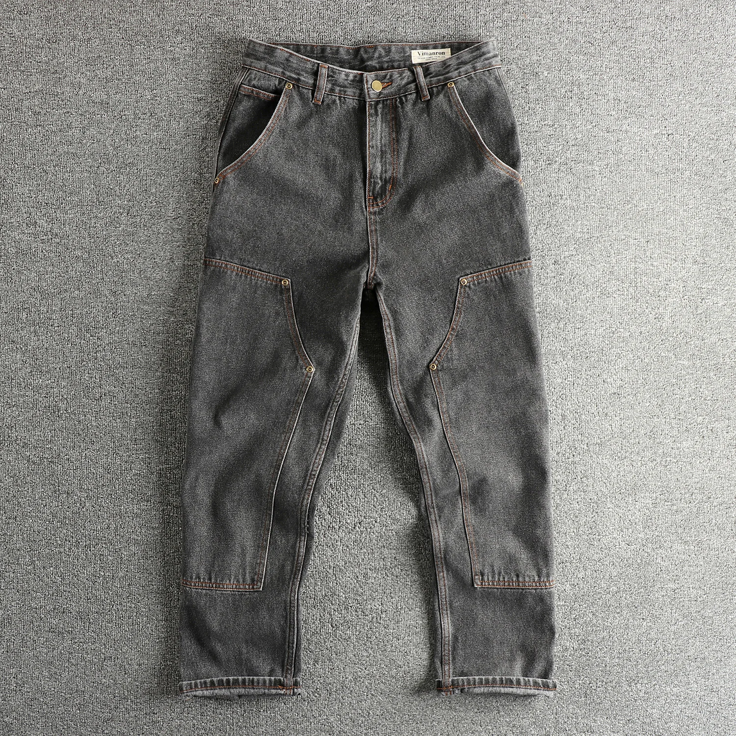 Workwear design sense men's logging jeans washing and old fashioned straight tapered pants