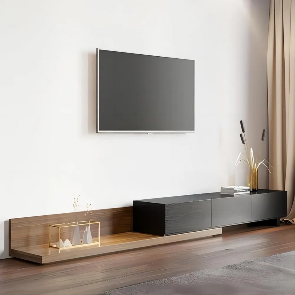 

Wood Extendable TV Stand Rectangle Entertainment Center Media Console with 3-Drawer
