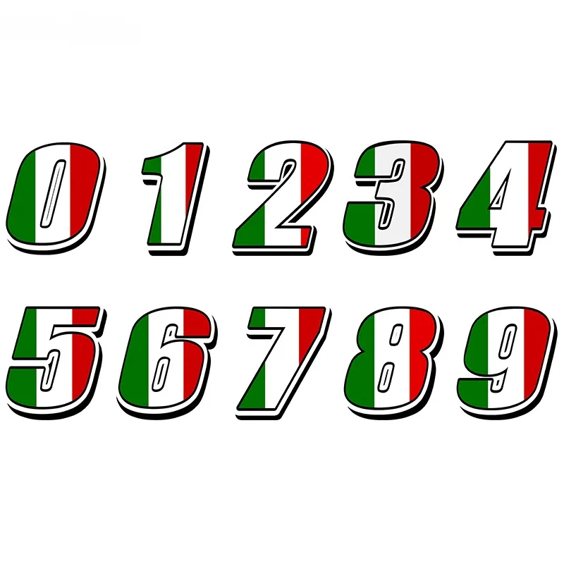 Racing Number 0123456789 Car Decal Italian Flag Digital Decorative Sticker, Durable Motorcycle Off-Road Car Fuel Tank Body Decal