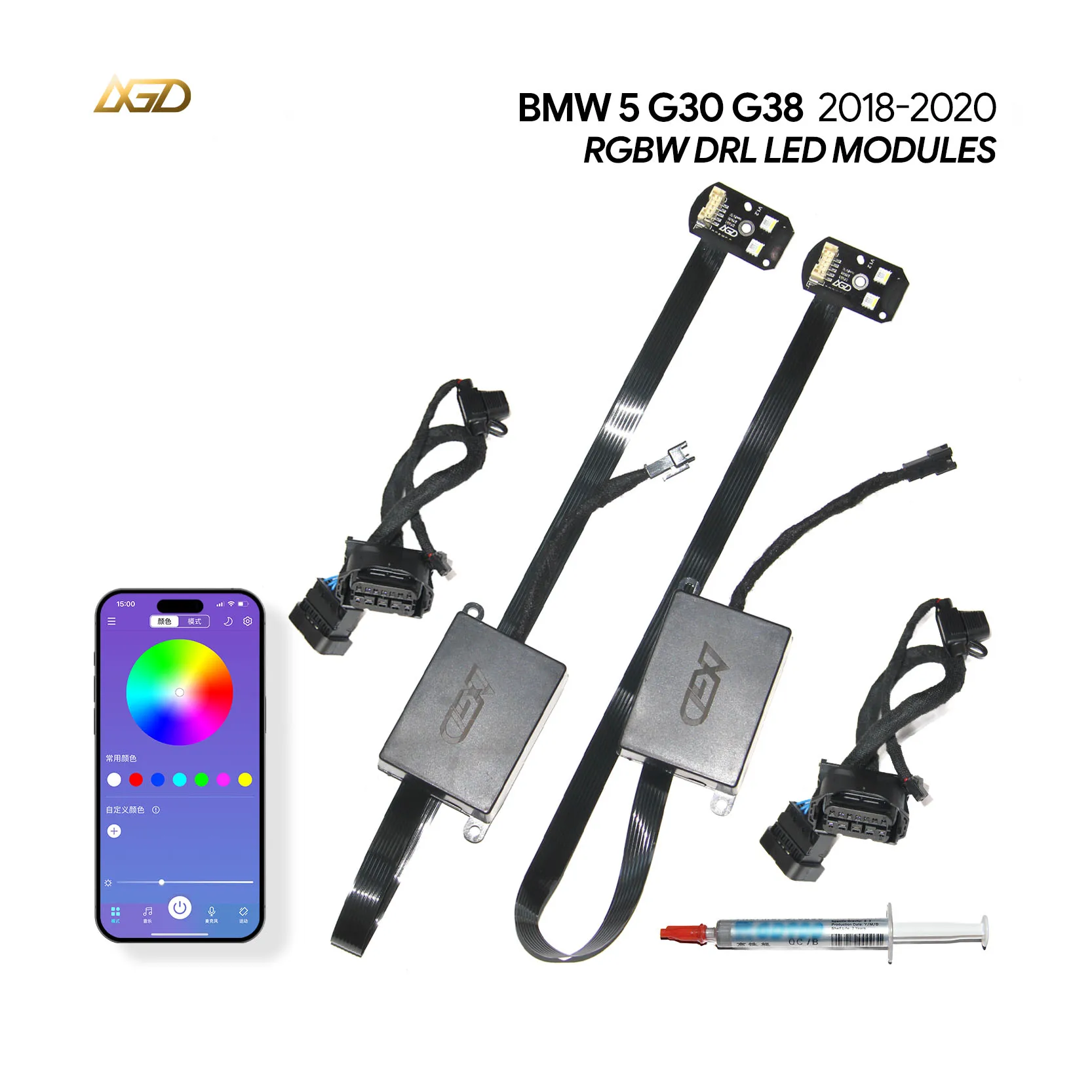 وحدات LED RGBW DRL لسيارات BMW 2018-2020 5 'G31 G30 G38 F90 مع حلقة عين الملاك تناسب المصباح غير المتكيف