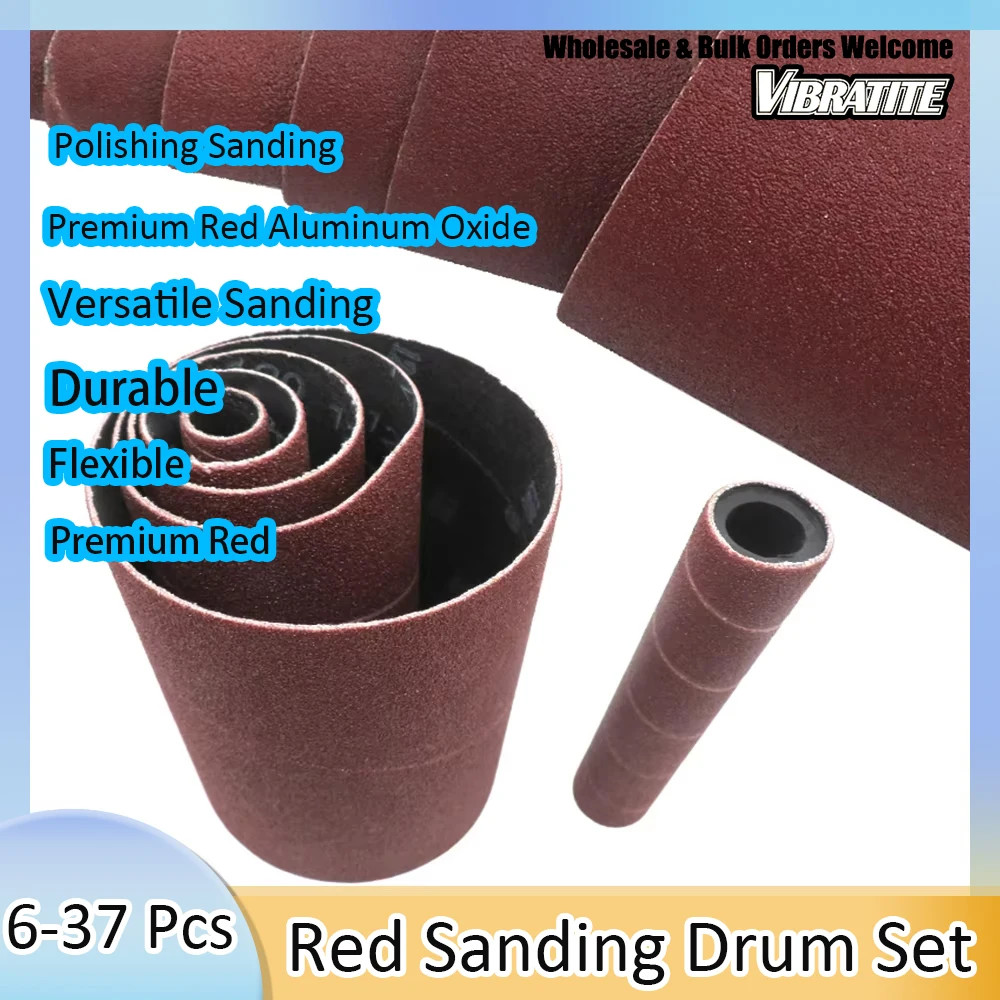 6-37PCS Sanding Drum Set Abrasive Sanding Bands Spindle Sander Sandpaper Rolls for Wood Metal Paint Removal Polishing Deburring