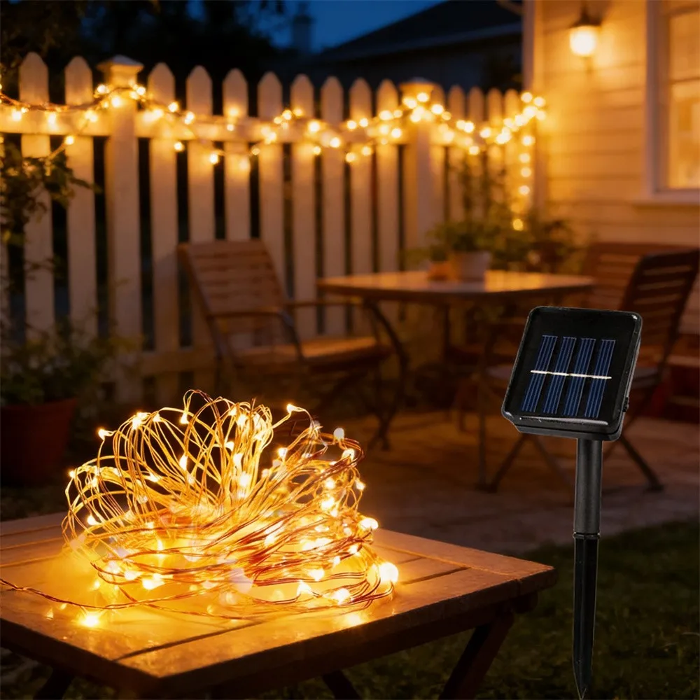 

Solar Fairy Waterproof LED Copper Wire String Lights Christmas Party Garland Solar Power Lamp for Outdoor Garden Wedding Yard