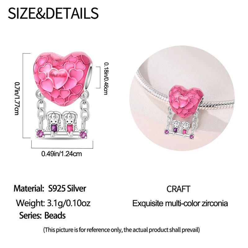 Stylish 925 Sterling Silver Sister Heart Swing Charms Bead Fit Original Bracelet DIY Women Valentine'S Day Jewelry Gift view 5