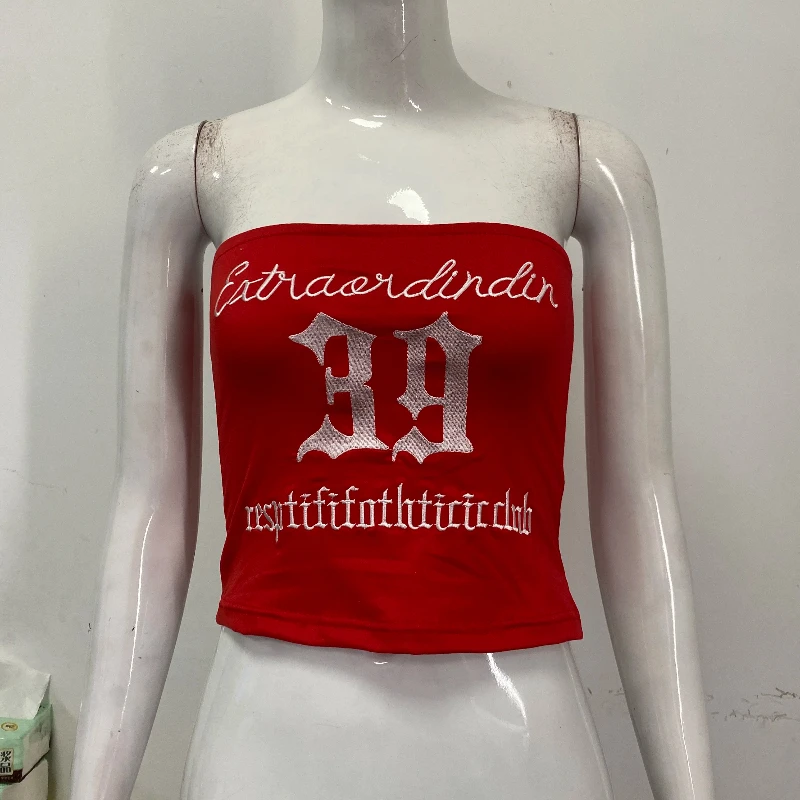 

Strapless vest for women, worn both inside and outside, slim and short, with exposed navel and bottom, embroidered top