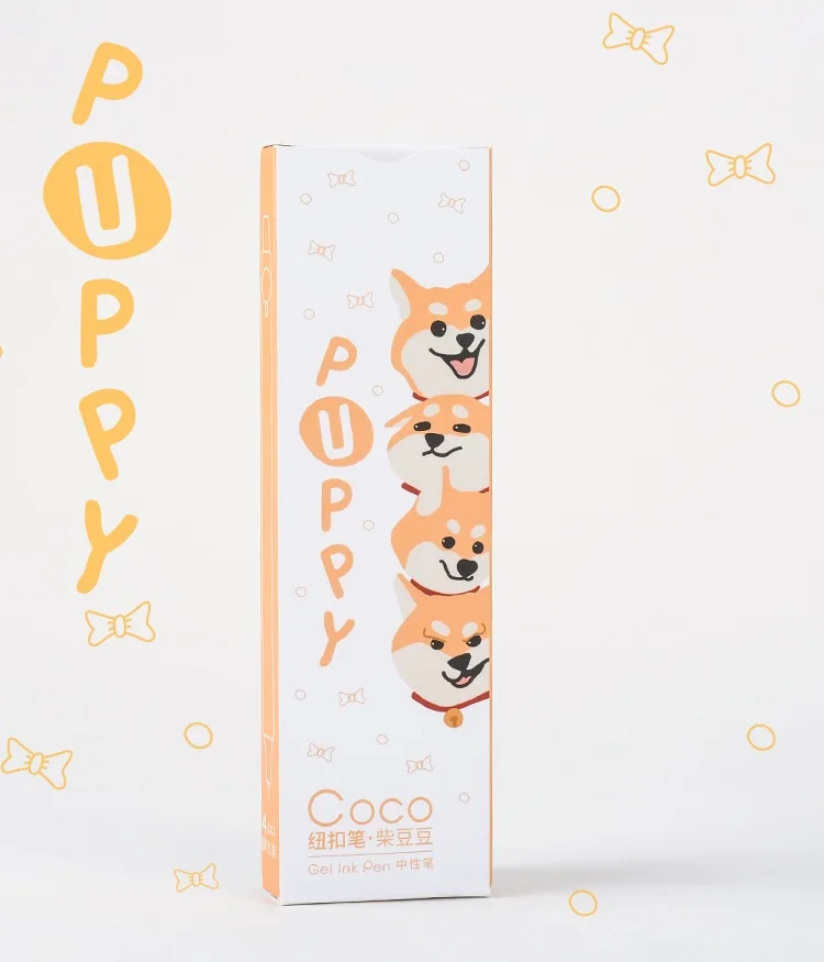 4pcs Puppy Dog Gel Pens Set Coco Button Click Type 0.42mm Ballpoint Quick Dry Black Color Ink School Office A7278