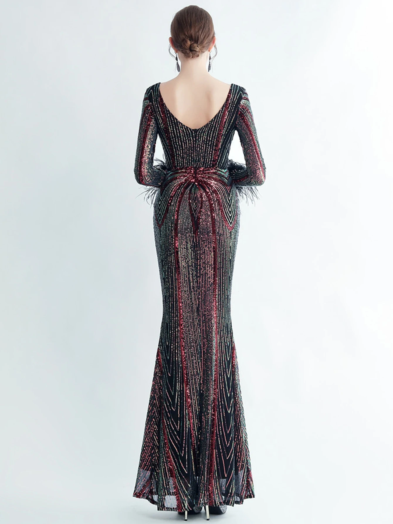 Robes de soirée de mariage à manches longues pour femmes, robes de Rh, paillettes noires, robe maxi d'été, sexy, élégante, luxe, 2024