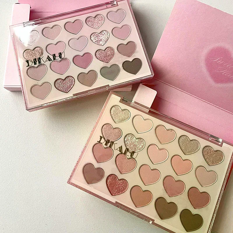 Sweet Pink 20 Color Heart Shaped Eyeshadow Plate Pearl Glitter Purple Eyeshadow Pink Blusher Naturally Brightens Korean Makeup