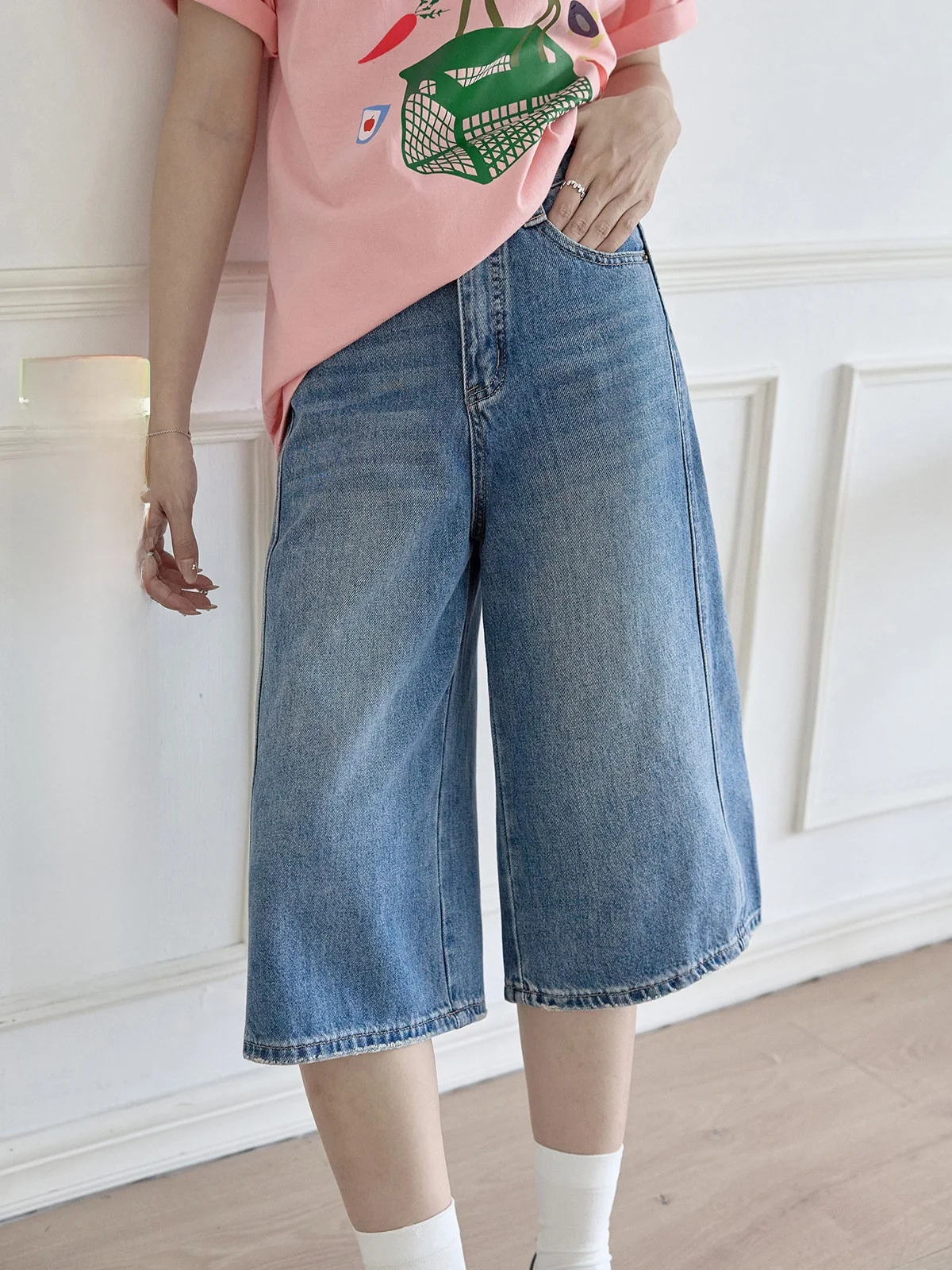 

Синие женские джинсы с высокой талией, в стиле ретро, с эффектом потертости, летние, новая модель, универсальные, укороченные (7/8 длины), на шнурке, свободного кроя, без стрейча