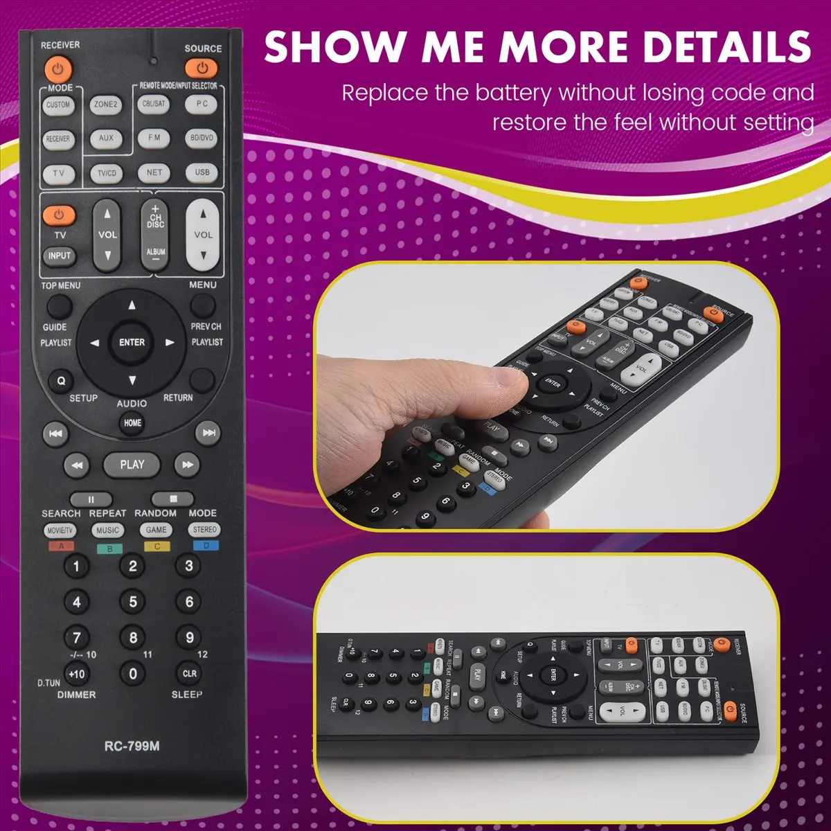 ABAI Remote Control RC-799M Replacement for ONKYO TX-NR616 TX-NR626 AV Receiver