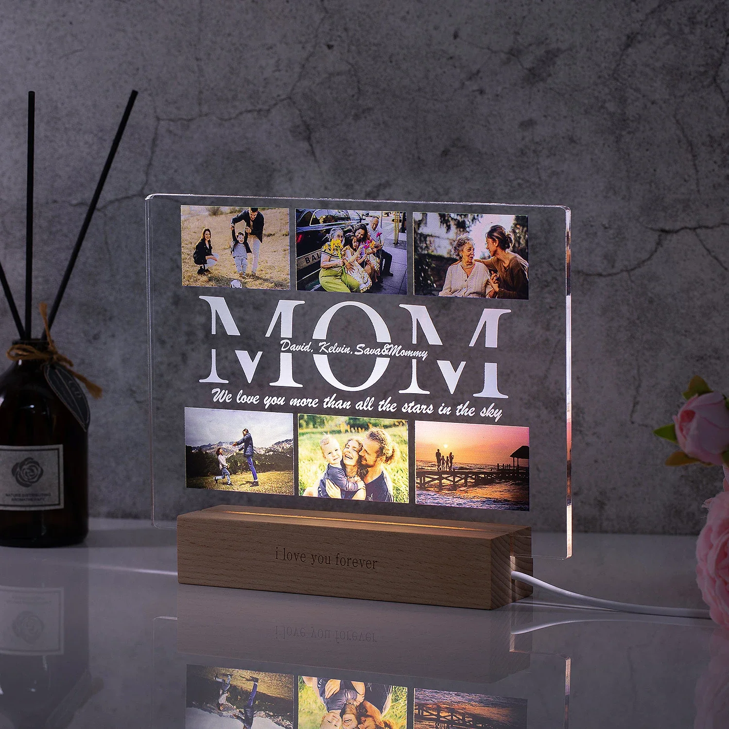 Customized 3D Acrylic Lamp Personalized Photo Text Night Light for MOM DAD LOVE Family Day Wedding Birthday Christmas Gift