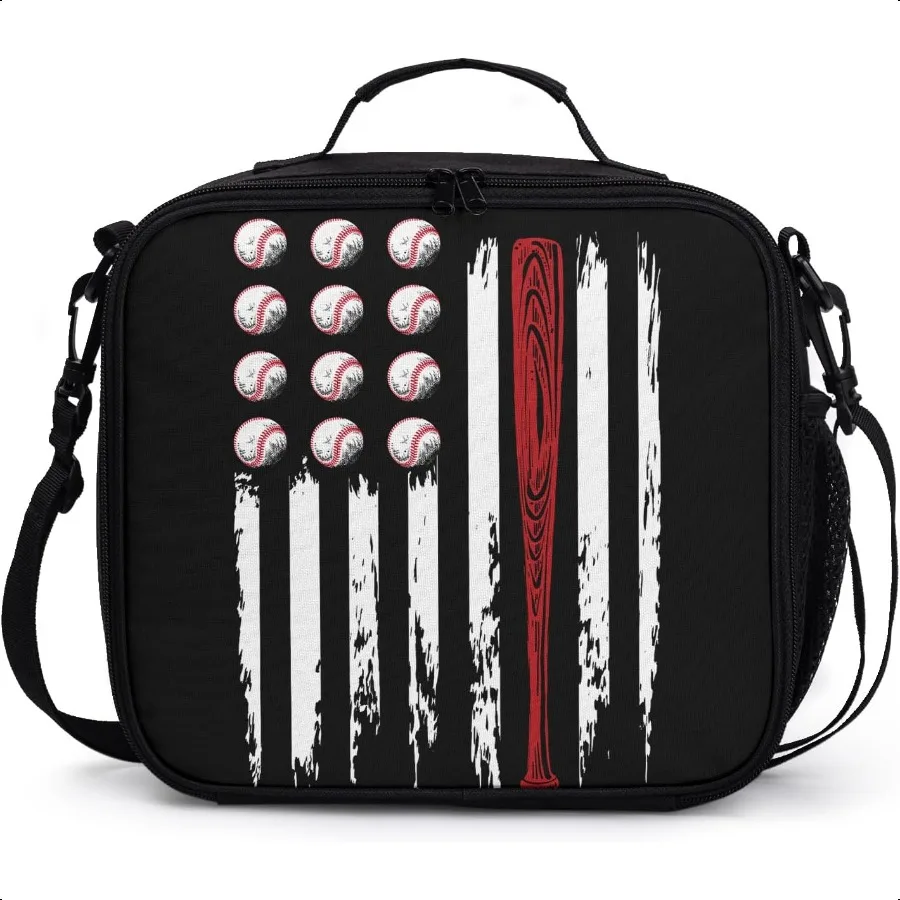 

Sport Baseball Pattern Lunch Bag American Flag Baseball Lunch Boxes for Women Man Office Work Travel School Work Picnic Durable