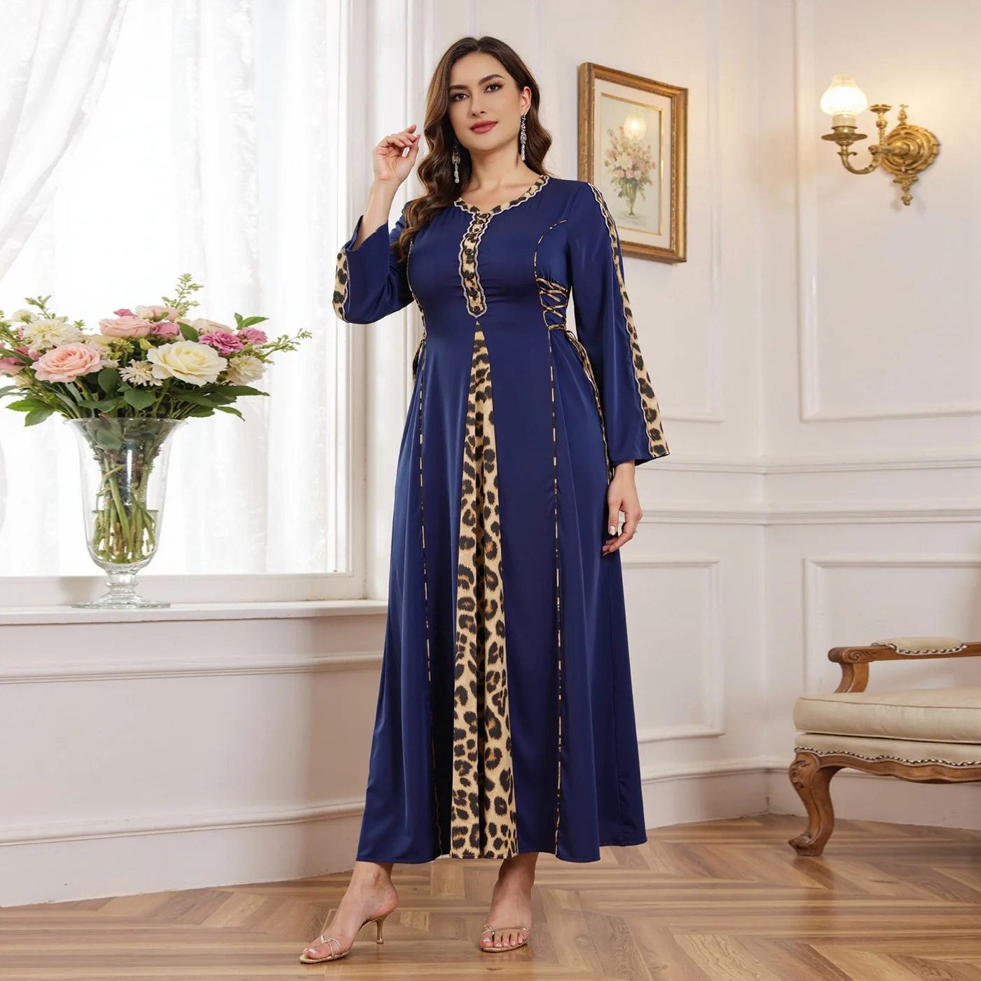 Muslim Abaya Dress Women Dubai Dresses Jalabiya Leopard Print Vestidos Modest Robe Morocco Arab Abayas Kaftan Islam Ramadan