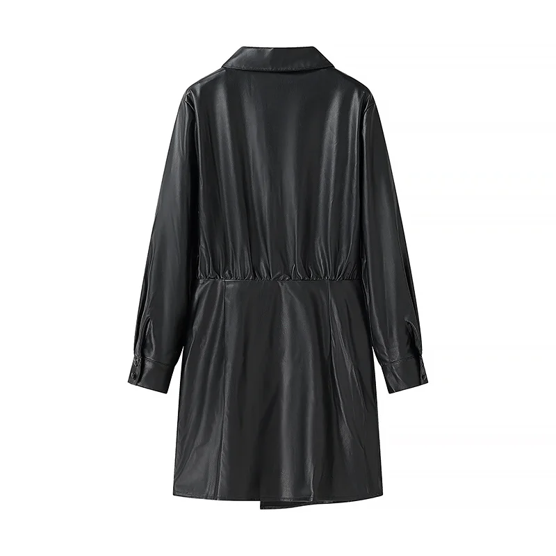 JNLEAOG Autunno Nuovo Faionable Casual Semplice Pelle PU Dr Street Sle Lungo Sve Fibra di poliestere di media lunghezza Dr