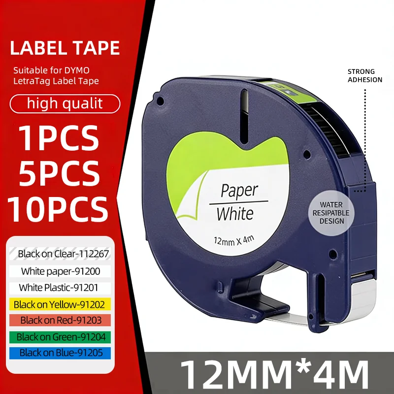 

1/5/10PK 12 мм 91201 Совместимые ленты Dymo LetraTag 91200 91202 91203 91204 91205 12267 Лента для этикеток Dymo LT100H