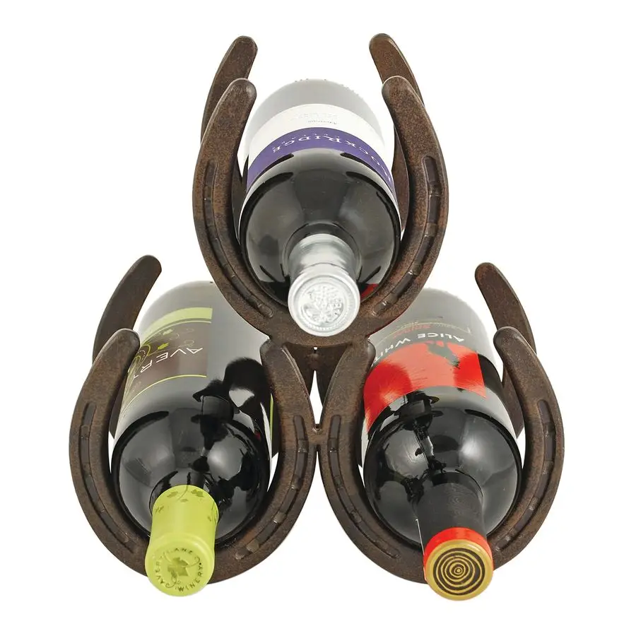 

Horseshoe Countertop Wine Rack, Cast Iron 3Bottle Wine Holder, Rustic Metal Storage Rack for Kitchen, Home Bar, Tabletop Display