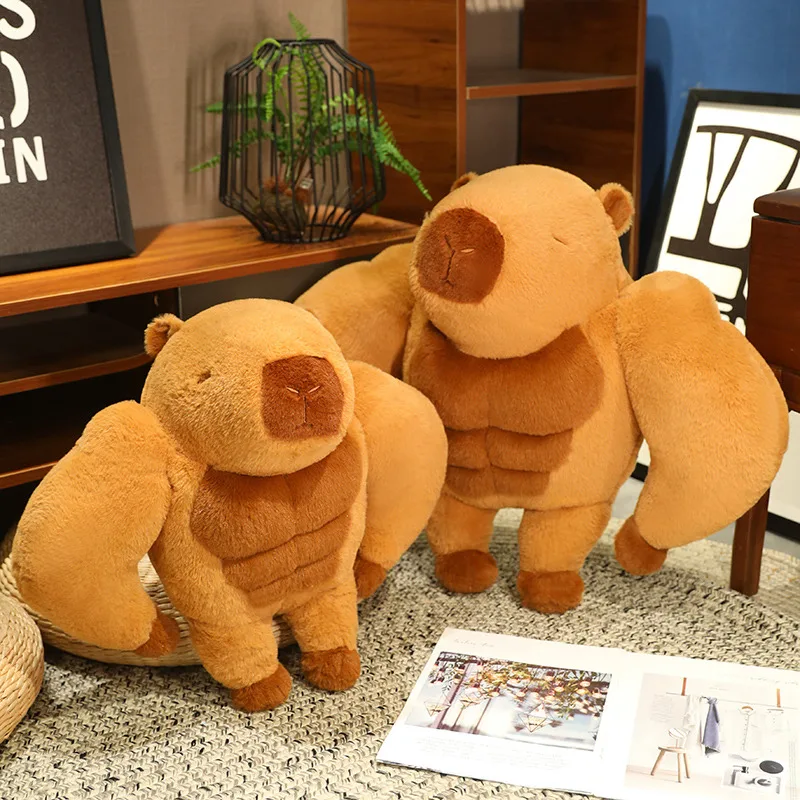 45cm Muscle Capybara Plush Toy Fun Brown Muscle Capybara Doll Sakaban Turtle Burger Pillow Kid Toy Birthday Gift