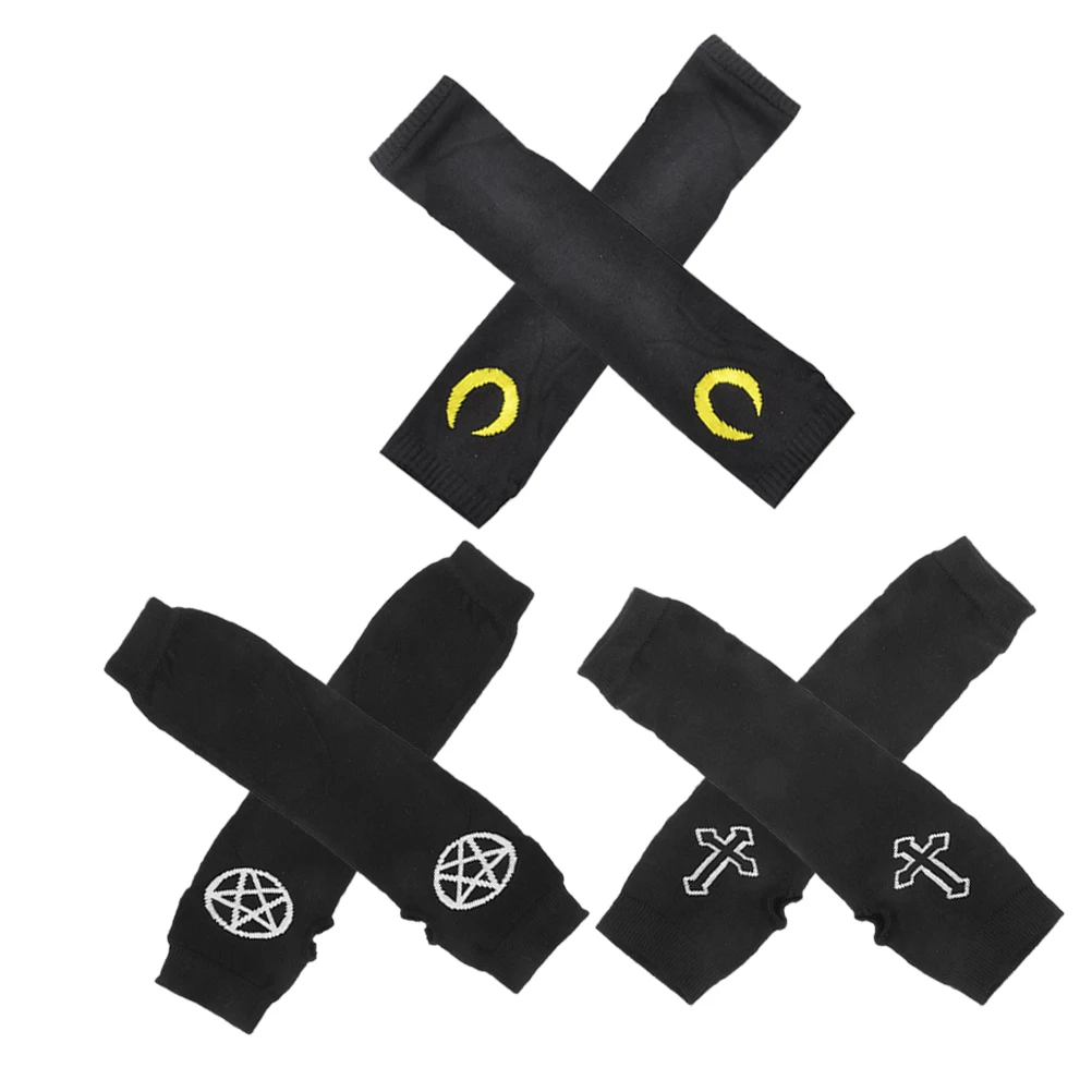 

3 Pair Gloves Half Finger Arm Sleeves for Women Kids Black Costume Warmers Stretchy Arm Warmers Stretchy cosplay Accessories