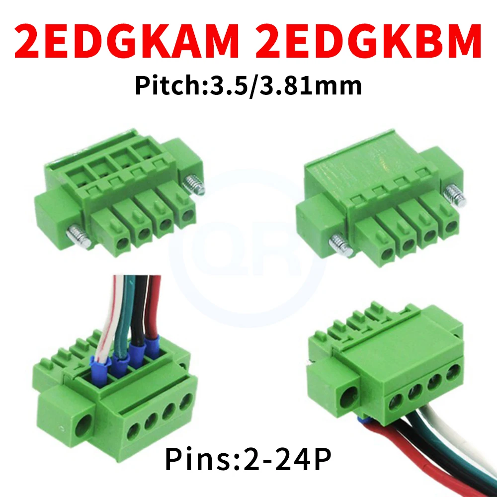 (10 pcs) KF 2EDGKAM 2EDGKBM 3.5mm 3.81mm Vertical Side-Exit Terminal Plug with Lugs 15EDGKAM/KBM 3.5/3.81 Top Screw 2-24Pin
