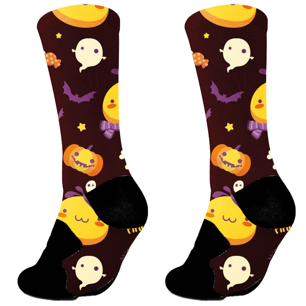 New Funny Autumn Winter Festive Gift Socks for Male Cartoon Witch Pumpkin Tube Socks Halloween Men's Socks Large Size Cotton