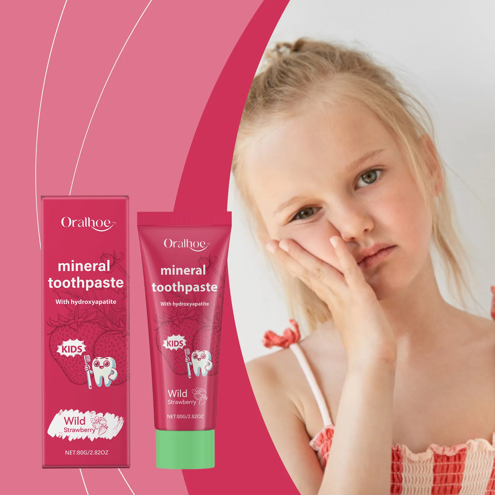 

Oralhoe Kids Hydroxyapatite Mineral Toothpaste Wild Strawberry Flavor Anti-Cavity Gentle Teeth Cleaning Children Daily Oral Care