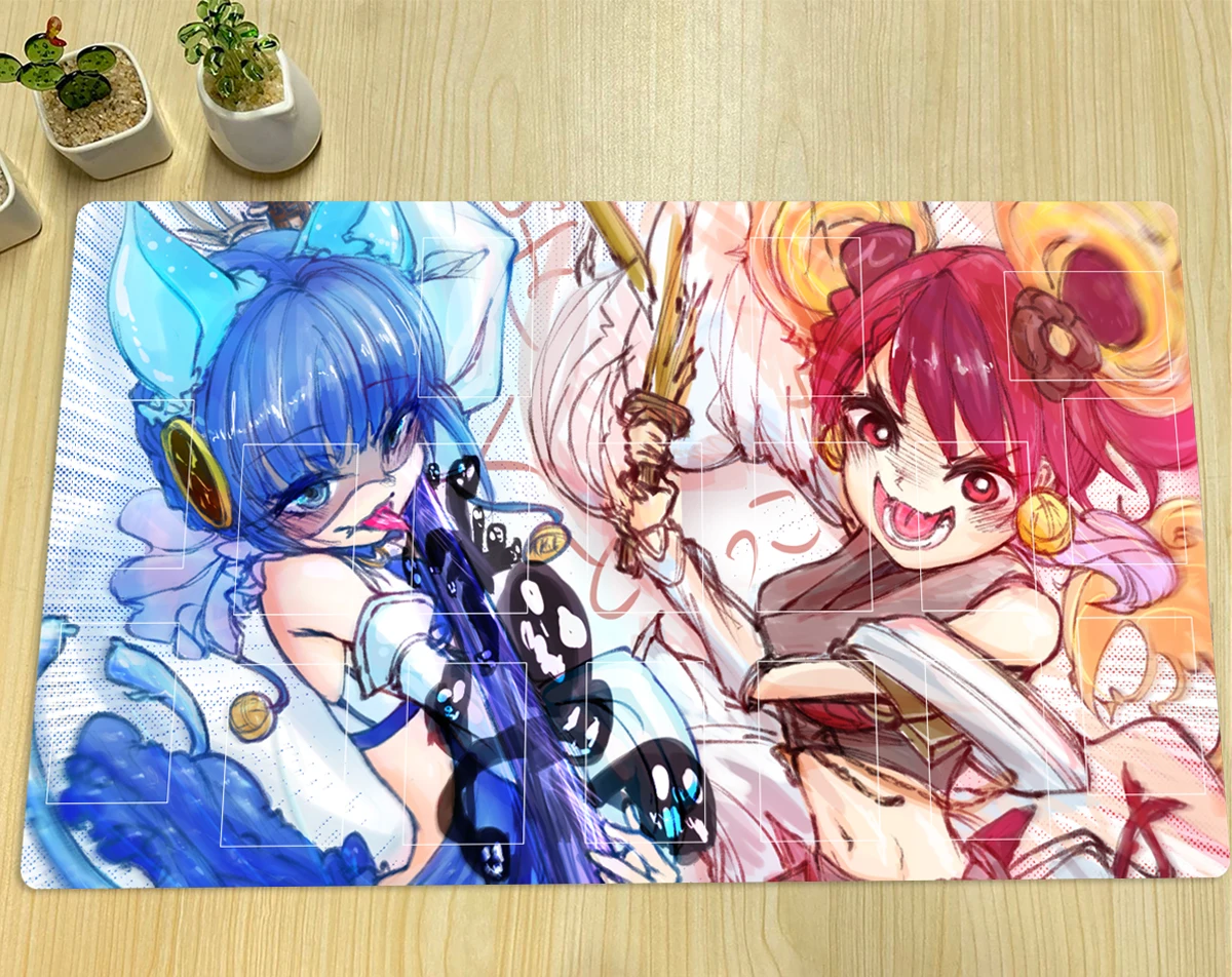 YuGiOh Playmat Hare The Sword Mikanko & Nini The Mirror Mikanko TCG CCG Mat Trading Card Game Mat Rubber Mouse Pad Zone Free Bag