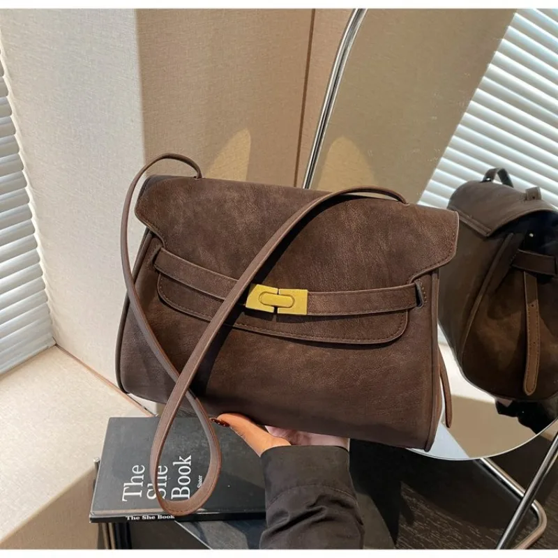 

Vintage Matte PU Leather Shoulder Bags for Women Large Capacity Crossbody Bag Fashion Simple Flap Messenger Purse Handbags