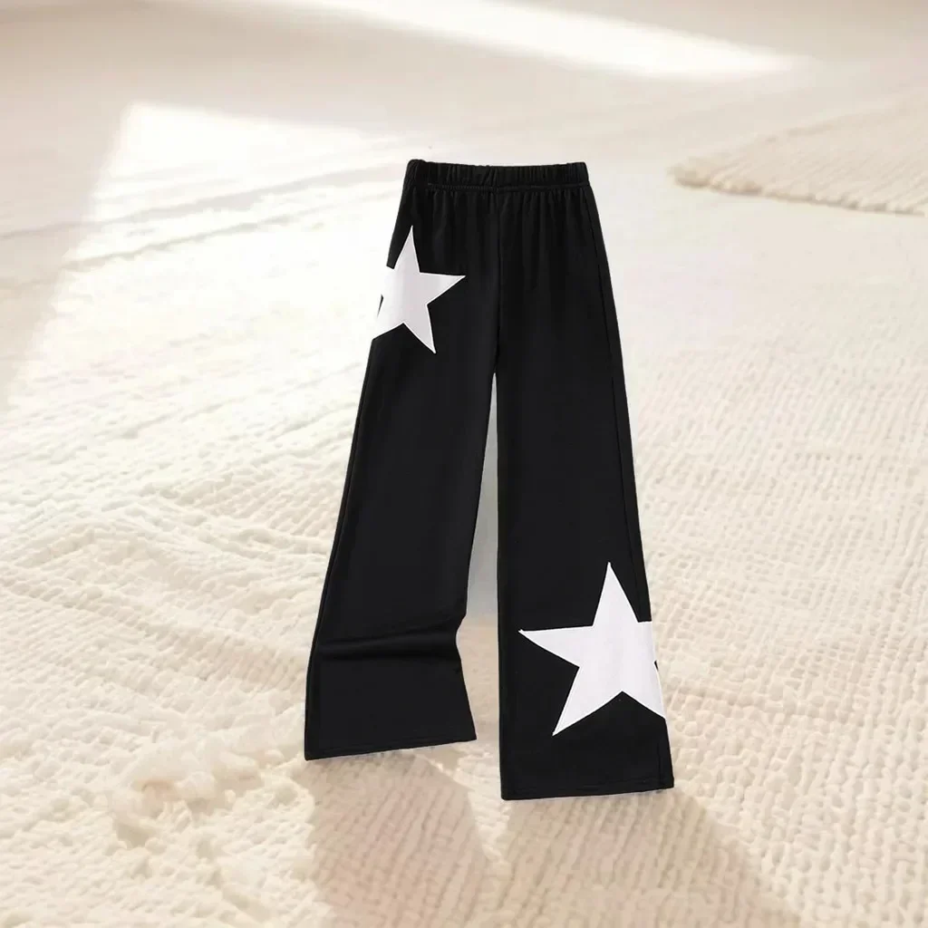 Five Point Girls Spring Elastic Embroidered Pants Children's Solid Pants Autumn Wear 8 9 10 11 12 Years Casual Star